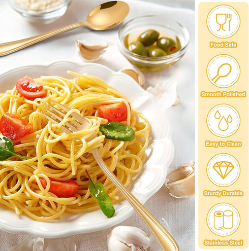 E-far 10-Piece Gold Toddler Utensils, Kid Stainless Steel Silverware Set, Safe Forks and Spoons for Self Feeding