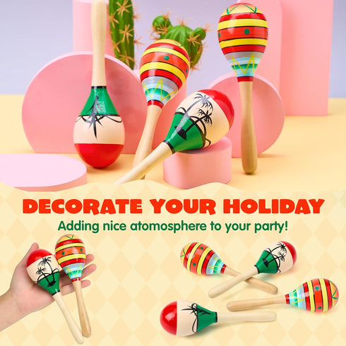 JOYIN 4 PCS Wooden Maracas for Kids, 7.6" Musical Rattle Noisemaker for Fiesta Party Favors