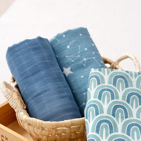 Happy Flute 3 Set 47.2x43.3 inches Muslin Swaddle Blankets,Essential Baby&Newborn Swaddling,Perfect