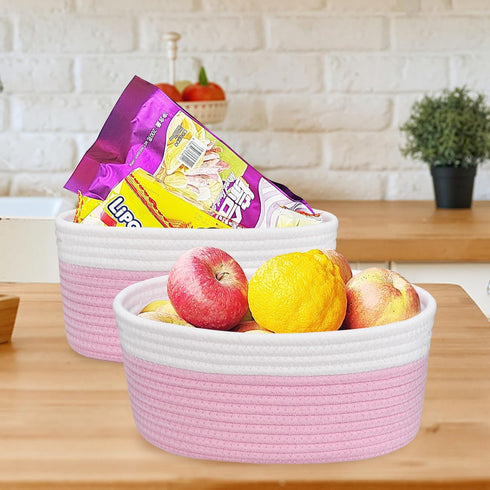 ABenkle Small Woven Basket - Cute 12"x 8" x 5" Rope Room Shelf Storage Basket for Toys