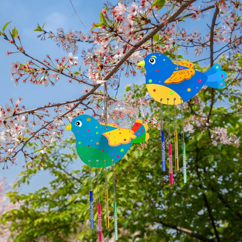 6 Pack 3D Fennoral Bird Wind Chime Craft Kit for Kids Make You Own Birds Wind Chimes Ornament Wooden Arts and Crafts
