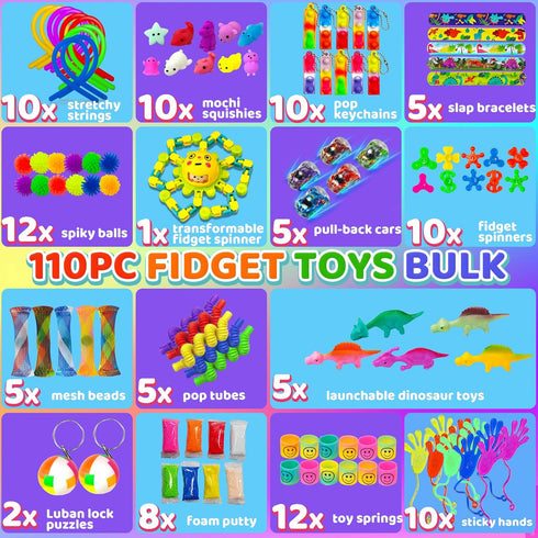 110PC 5-7, 8-12, Fidget Toys Bulk for Adult Kids Age Sensory Autism Travel Must Have ADHD Autistic Figette Classroom