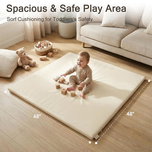 48x48 48x48 1.2" Vegan Leather Baby Play Mat, Thicken Foam Play Mat for Infants and Toddlers, Padded & Cushioned