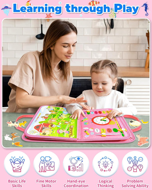 Gojmzo Busy Board Montessori Toys for Toddler Girl Birthday Gifts, Busy Book Sensory Toys for Toddlers, Learning