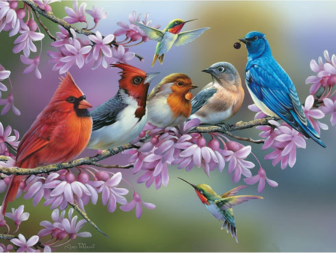 300 Piece Jigsaw Puzzle for Adults - Birds On A Flowering Branch by Artist Oleg Gavrilov, 18" x 24"