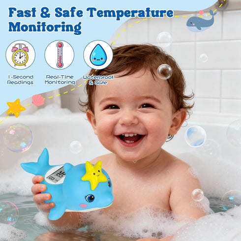 Baby Bath Thermometer, Dolphin Floating Bath Thermometer Baby for Newborns, Waterproof Bath Temperature Monitor