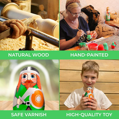 AEVVV Vikings Nesting Dolls Set of 7 pcs - Scandinavian Viking Home Decor for Boys - Muñecas Rusas