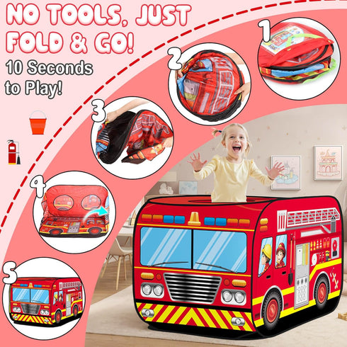 3, 3 4 5 3+ Dolanus Fire Truck Play Tent Pop up for Kids Age Playhouse Toys for Kid Years Old Toddlers Boys Girls