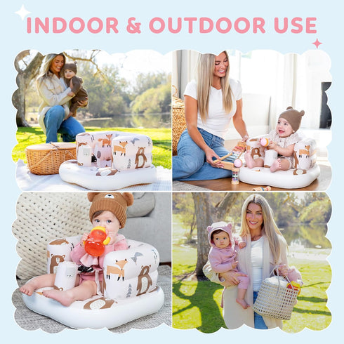 3-36 Inflatable Chair for Baby with Safety Harness, Built-in Pump & Non-Slip Base Infant Sit Up Seat for Months