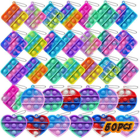 12 pcs Random Color Mini Squeeze Pop Bubble Fidget Sensory Toys, Mini Keychain Small Relieve Anxiety Stress Toy