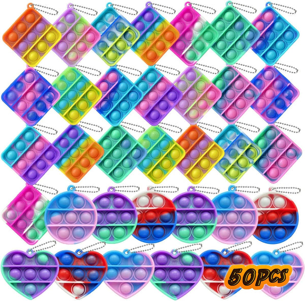 12 pcs Random Color Mini Squeeze Pop Bubble Fidget Sensory Toys, Mini Keychain Small Relieve Anxiety Stress Toy