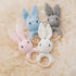 WOODEN TEETHER Crochet Baby Rattle, Crochet Baby Toys, Easter Bunny Rattle, Newborn Animal Rattle ToysKnitted Stuffed
