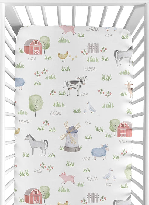 Sweet Jojo Designs Fitted Baby Crib Sheets (Farm Animals) - Standard Size for Boys or Girls, Infant Nursery, Toddler