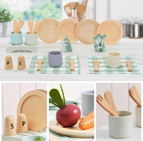 Set Set Wooden Toy Dish Toddler Plates and Cutlery Children's Kitchens Accessories Kids Role Play Food Gift for Girls