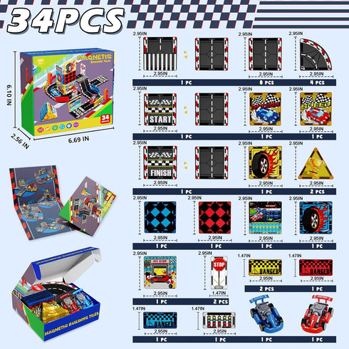 Magnetopia Set 4-8 5-7, 3+ Magnetic Tiles Road | Magnet Tiles Race Track, Magnetic Car Racing Tile for Kids Ages