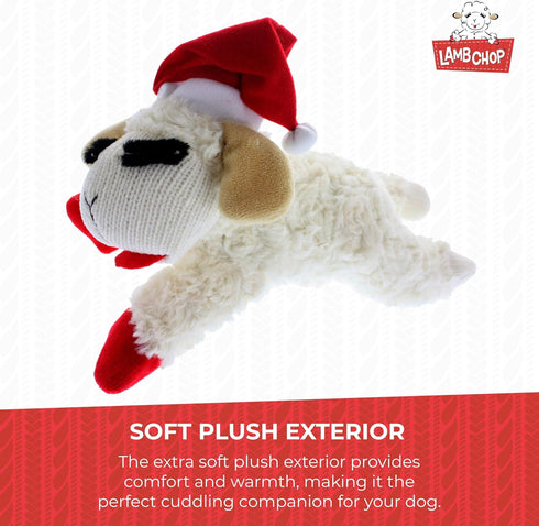Multipet Lamb Chop Dog Plush Toy with Santa Hat - Squeaky Toy for All Dogs, Extra Soft Plush (10.5”, Cream)