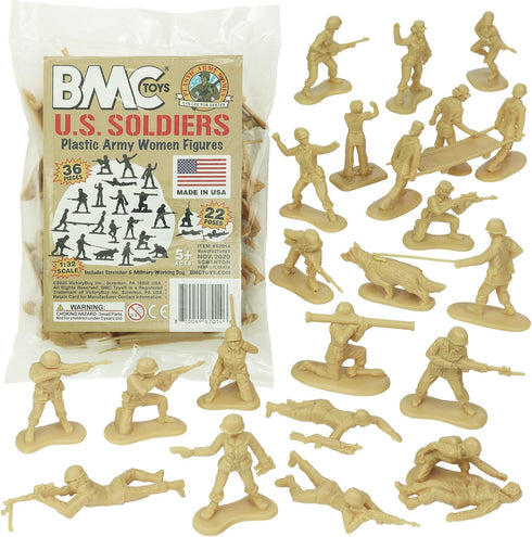 BMC Plastic Army Women - 36pc Tan Female Soldier Figures Made in USA