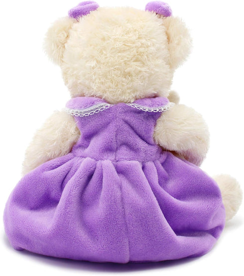 10" Oitscute Small Baby Teddy Bear with Cloth Cute Stuffed Animal Soft Plush Toy (Purple Dress with Rabbit)