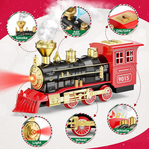 3 4 5 6 7+ Hot Bee Train Toys Train Steam Locomotive Engine Toy, Smoke, Lights & Sounds, for Year Old Kids