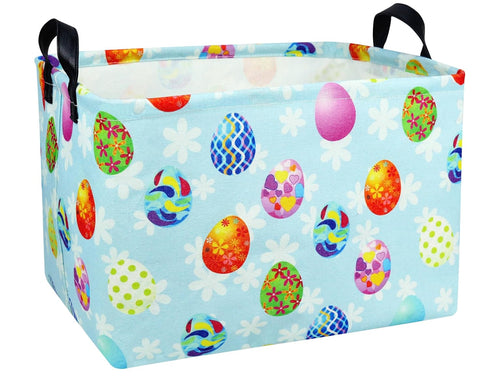 Large Personalized Easter Baskets for Kids Teen Boys - Empty Fabric Egg Hunting Baskets for Baby Girl (Blue Creative