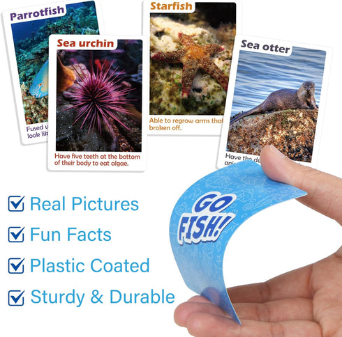 BenBen Go Fish Card Game for Kids - 104 Ocean Theme Memory Matching Cards with Real Photos, Fun Facts