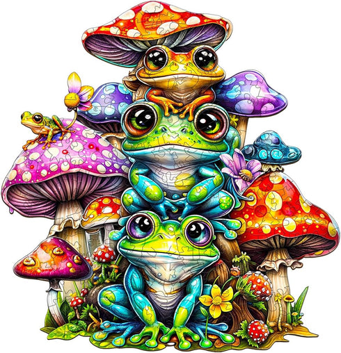Wooden Puzzle for Adults, Frog Family Wooden Jigsaw Puzzles, Unique Animal Shape Puzzles for Family Friends