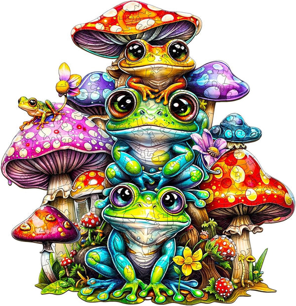 Wooden Puzzle for Adults, Frog Family Wooden Jigsaw Puzzles, Unique Animal Shape Puzzles for Family Friends