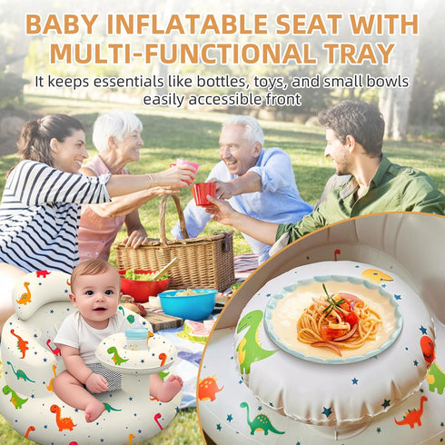 3 Inflatable Baby Seat with Tray, Blow up Infant Chair for Babies Months and up, Comfortable Baby Floor Seats