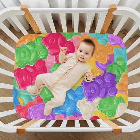 Gummy 52x28in Baby Crib Sheet Colorful Sweet Jelly Bears Crib Mattress for Boys and Girls Candies Playard Sheet Soft