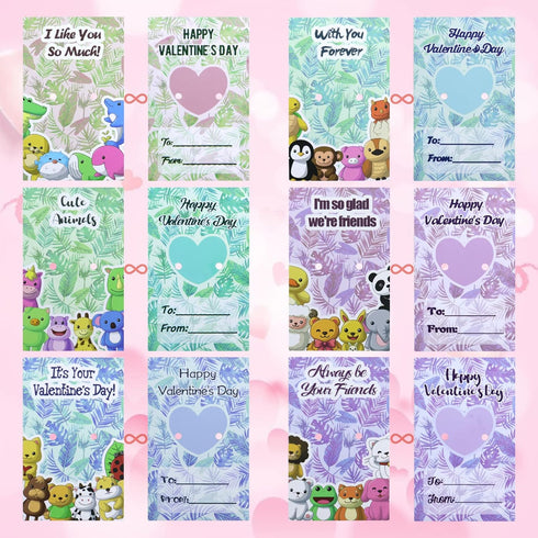 36 Pack Valentines Cards for Kids Classroom - Valentine's Greeting Cards with Cartoon Animal Erasers