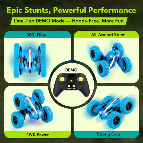 6-12, 4WD 360 Threeking New Remote Control Car RC Flip Stunt Double Sided Driving Cars Toys for Boys Girls Ages USB-C