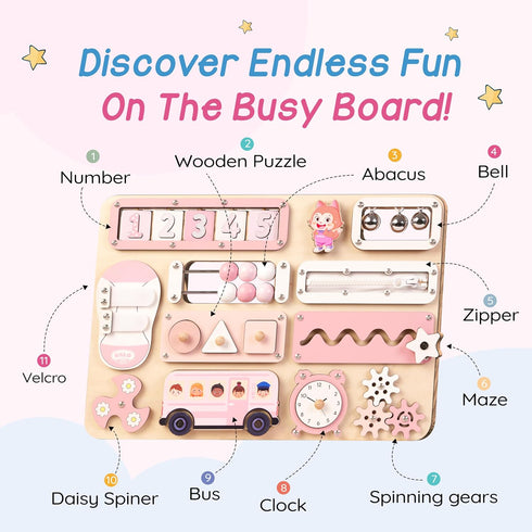 1-3 17-Inch 1 2 3 KALOTOYS Large Montessori Busy Board for Baby & Toddlers Wooden Sensory Activity Board Fine Motor