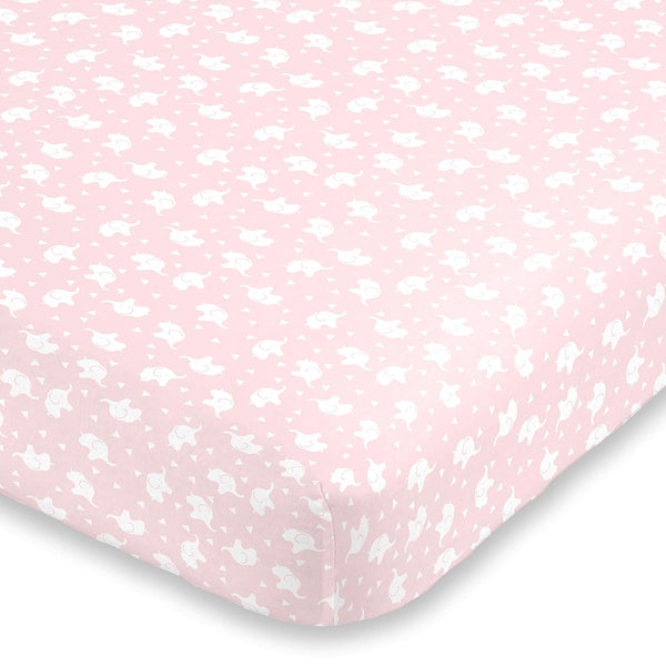 NoJo Super Soft Pink & White Elephant Fitted Mini Crib Sheet - Pink, White