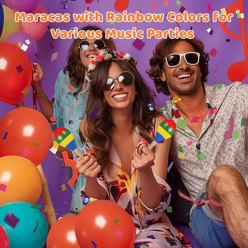 24 7.9 Inches PCS Maracas for Adults - Multi-Colored Wooden Maracas, Lightweight Design Noisemaker Musical Fun Party