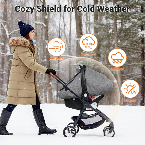 2 Rquite Car Seat Cover Baby, Carseat Covers Boy Girl, Layers Window -Breathable Mesh & Wind/Sun Shade, Infant Car Seat