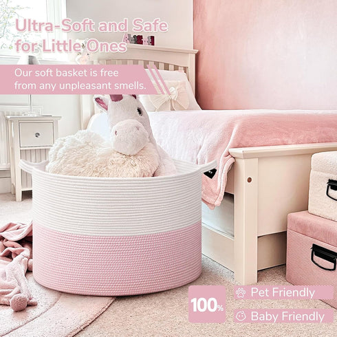 115L INDRESSME Extra Large Pink Laundry Basket for Nursery Stuffed Animal Storage, Blanket Rope Baby Baskets Kids Toy