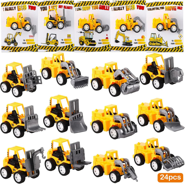 Roowest 24 Set Valentine's Day Gifts for Kids Bulk Construction Vehicle Valentines