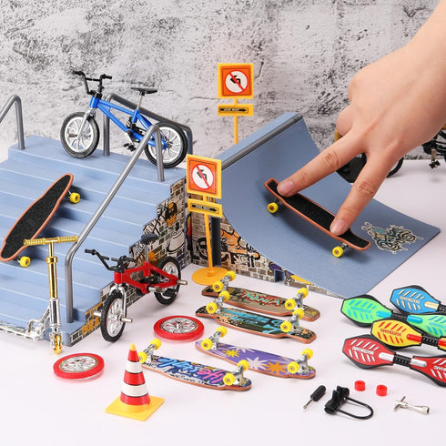 Skylety 31 Pieces Mini Finger Toys Set for Boy Girl, Includes Finger Skateboards, Bikes, Mini Scooters