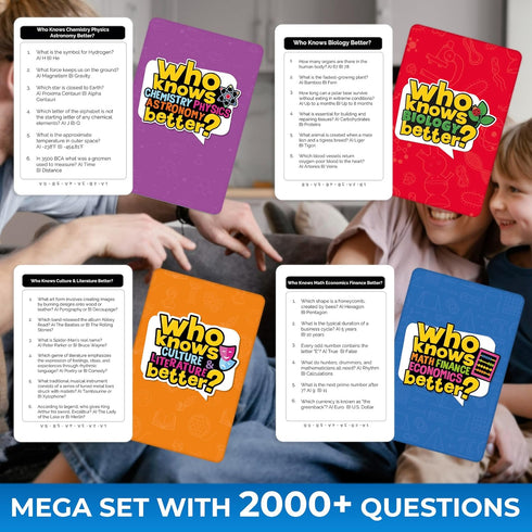 8-12 Set 4 2000+ QUOKKA Board Games for Kids and Family - of Who Knows It Better? - Questions Across Biology, Culture