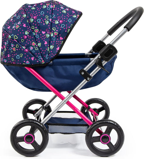 Bayer Design Dolls Pram Cosy - Blue, Pink, Hearts, Includes Blanket & Shoulder Bag, Fits Dolls Up to 18"