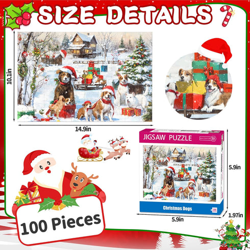100 4-6 6-8 8-10, 4-8 3-5, Piece Christmas Puzzles for Kids Ages Christmas Dogs Jigsaw Puzzles for Ages Educational