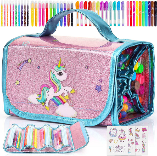 Fruit Scented Washable Markers Set for Kids - Unicorn Pencil Case, 48PCS Art Supplies for Age 4-8, Birthday Gifts
