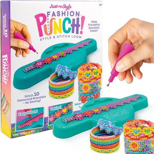 Just My Style Fashion Punch Style & Stitch Loom, Friendship Bracelet Kit for Jewelry Making, Great for Kids Arts &