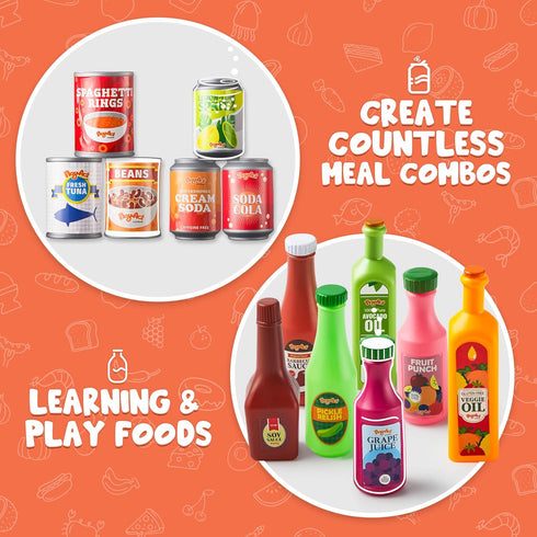 JOYIN 30Pcs Play Food Grocery Cans, Play Kitchen Accessories for Kids Gifts & Indoor Toys