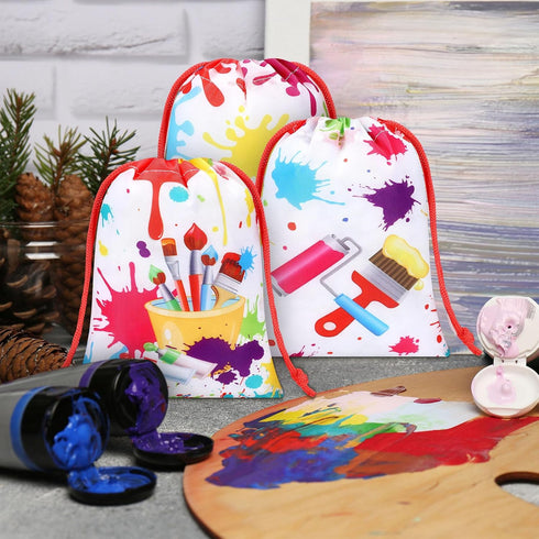 Honoson 24 Pieces Paint Art Gift Favor Bags, Painting Theme Drawstring Bags for Kids Art Party Birthday Decorations