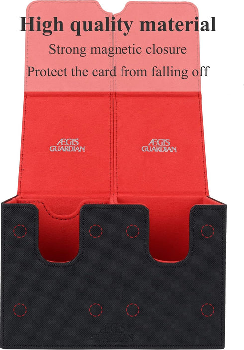 AEGIS GUARDIAN Card Deck Box with Dice Tray, Holds 150+ Sleeved Cards, Red Inner PU Leather