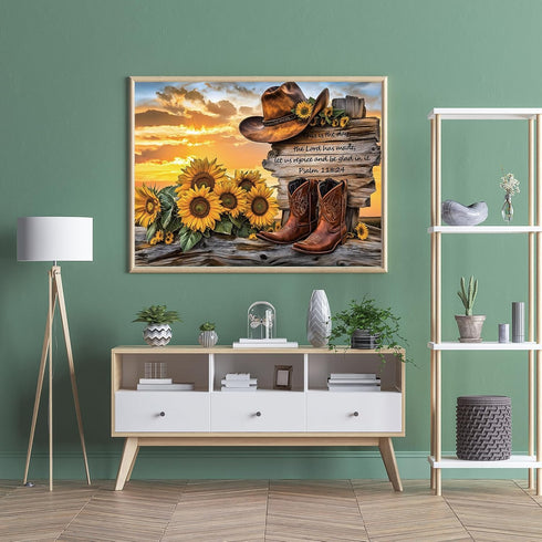 STYISHANG 500 Sunset 20.47x14.96 inches, 1:1 Puzzles for Adults Pieces, Cowboy Hat and Cowboy Boot Jigsaw Puzzles