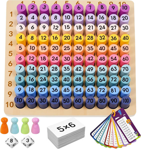 BUZIFU Wooden Montessori Multiplication Board Game: Math Educational Toys Multiplication Table Board