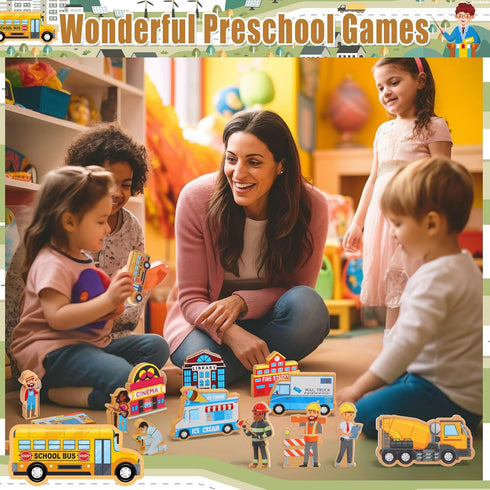 Blosssound 81 Community Set Pcs Wooden Helpers Toys Wooden Car Town Wood People Figures Multicultural Career Wood