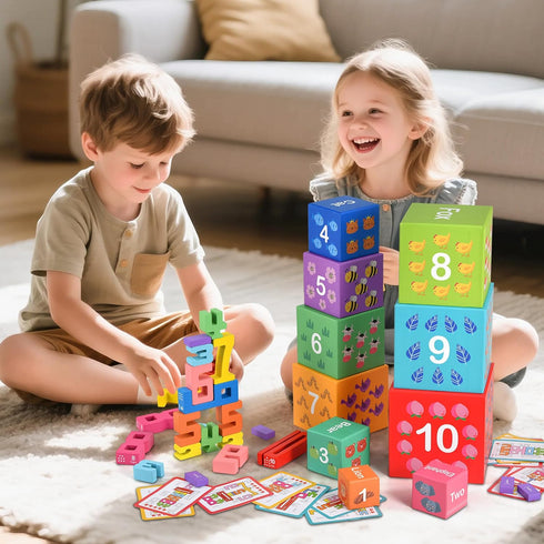 DICROON 3+ 1-10 Wooden Number Building Blocks & Stacking Toys for Toddlers Years Old, Digital Building Blocks, Digital